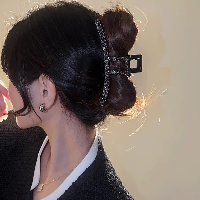 Preto High-End strass clipe de cabelo feminino cabeça traseira cabelo tubarão clipe cocar