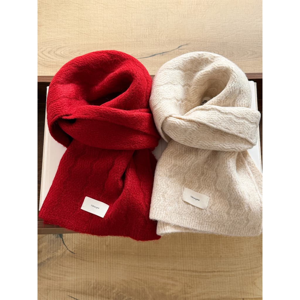 Moda 2025 inverno novo estilo versão coreana cor sólida onda padrão misturado lã cachecol feminino lã misturada cachecol