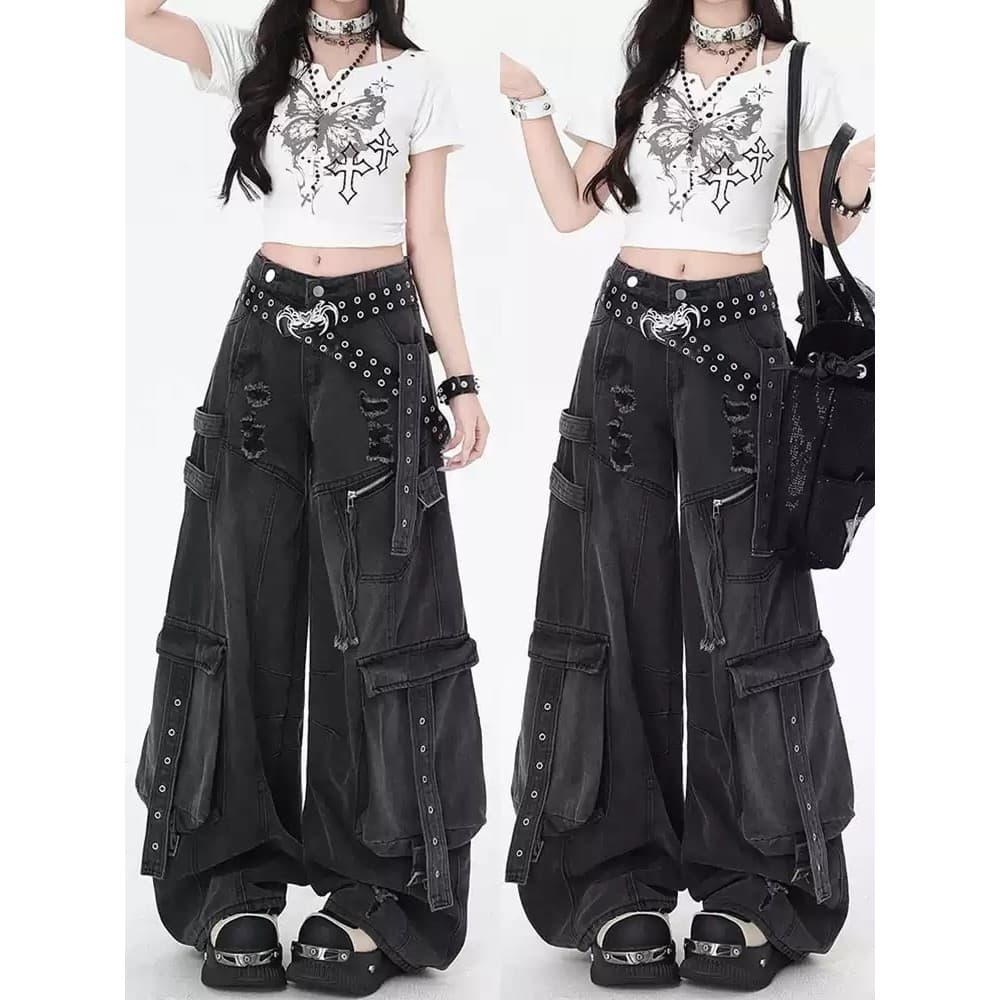 Americano geral rasgado Jeans feminino primavera verão Design sentir calças de perna larga mais magro olhar tamanho gran