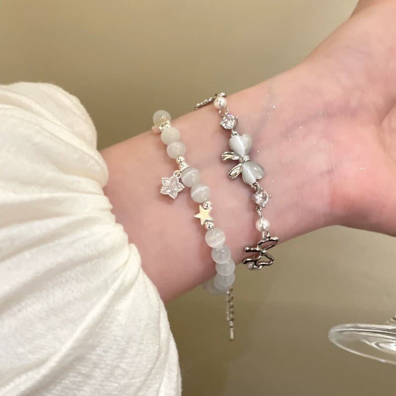 Doce Olho De Gato Pedra Estrela Frisado Pulseira Para Mulher high-end Sentir design Simples Versátil Na Moda