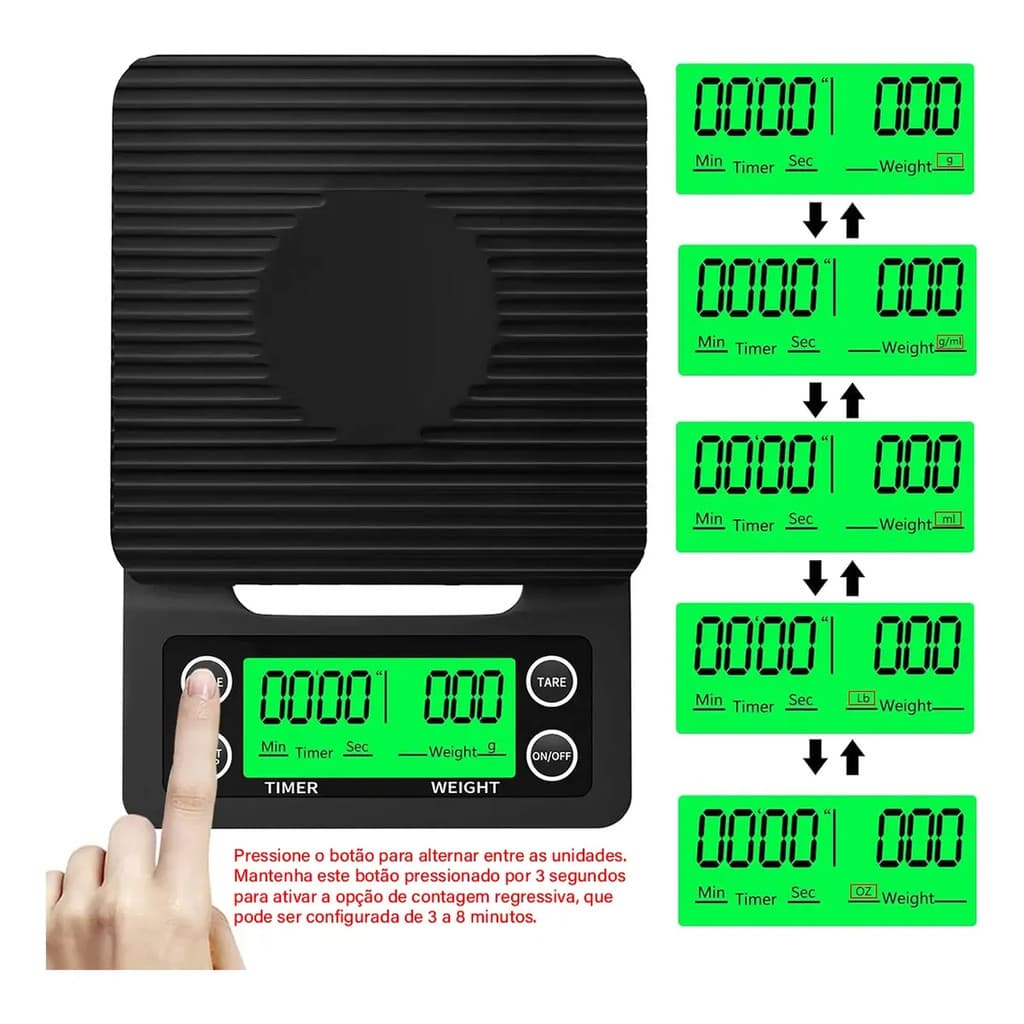 Balança Para Café Barista 5kg 0.1g Com Cronômetro Temporizador Precisão Digital