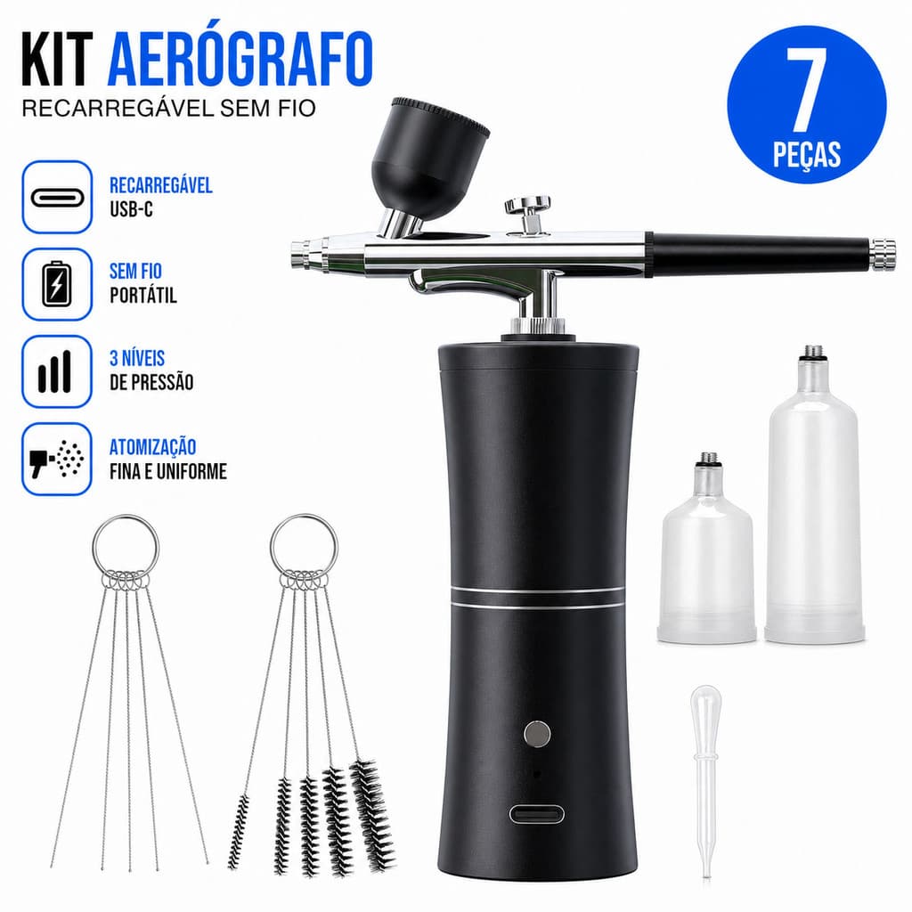 Kit Aerógrafo Recarregável Compressor Sem Fio Portátil Pintura Ferramenta Elétrica Acessório Hobby