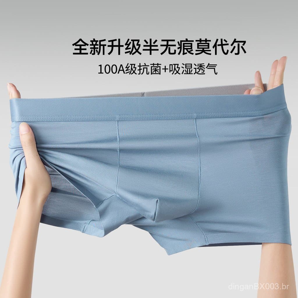 Cueca masculina de cintura média, modelo Modal 100A, respirável e sem costuras, boxer briefs masculinos 7.21 O29F