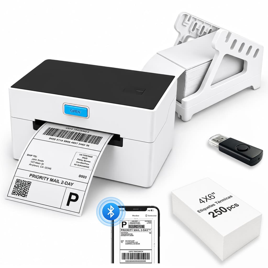 ZATEL 250 Etiquetas USB Impressora Térmica Bluetooth com Suporte Código de Barras E-commerce e Frete