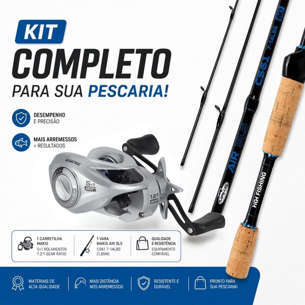 Kit Para Pesqueiros Rios Vara AIR SLS Super Lite Strong Inteiriça + Carretilha Kairos Silver Drag 9 kg Freio Magnético