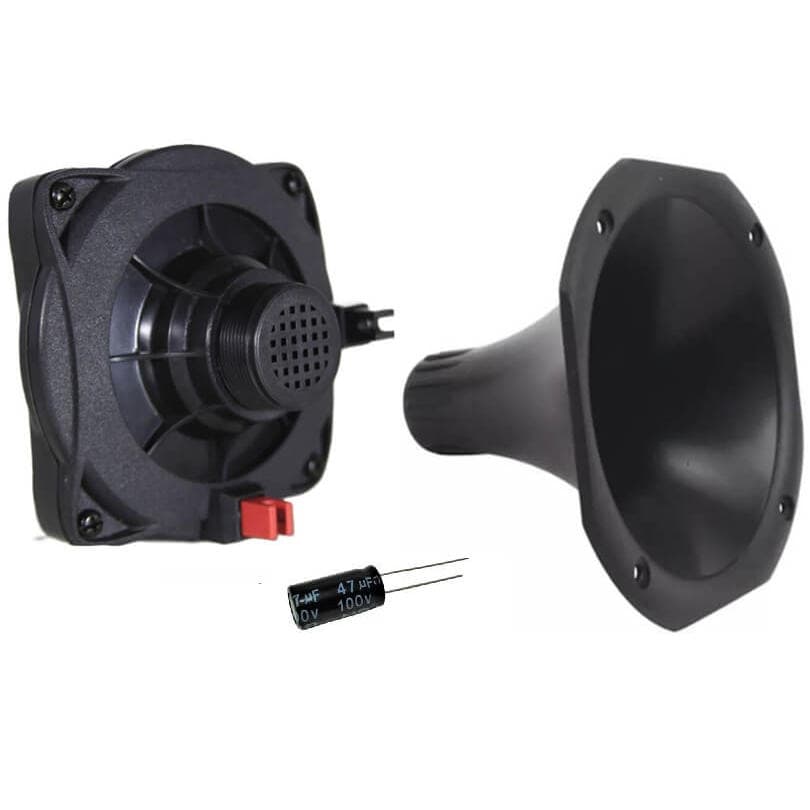 Driver Unlike Und400 Fenólico 100w rms + Corneta Curta Preta + Capacitor 47Ufx100V Bipolar