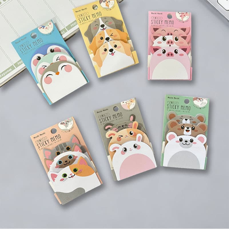 Conjunto de blocos de notas adesivas com animais de desenho animado em estoque, formato único, multicamadas, alto valor