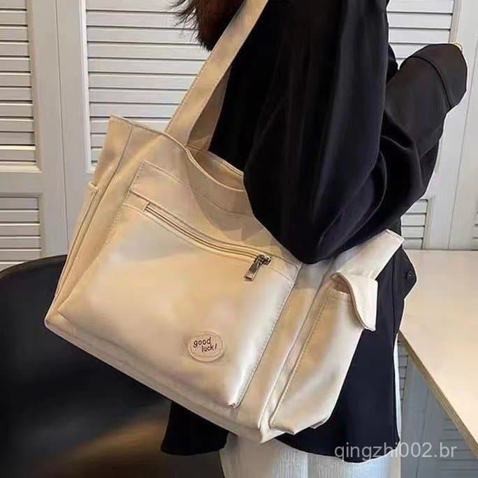 Bolsa de tecido Oxford para mulheres, bolsa de lona de grande capacidade, bolsa de ombro, bolsa versátil para estudantes