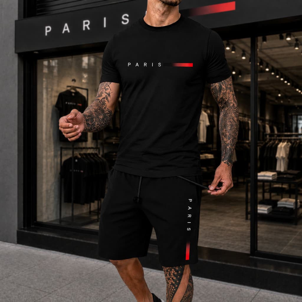 Kit camiseta + bermuda PARIS MINIMALIST Kit confortável algodão