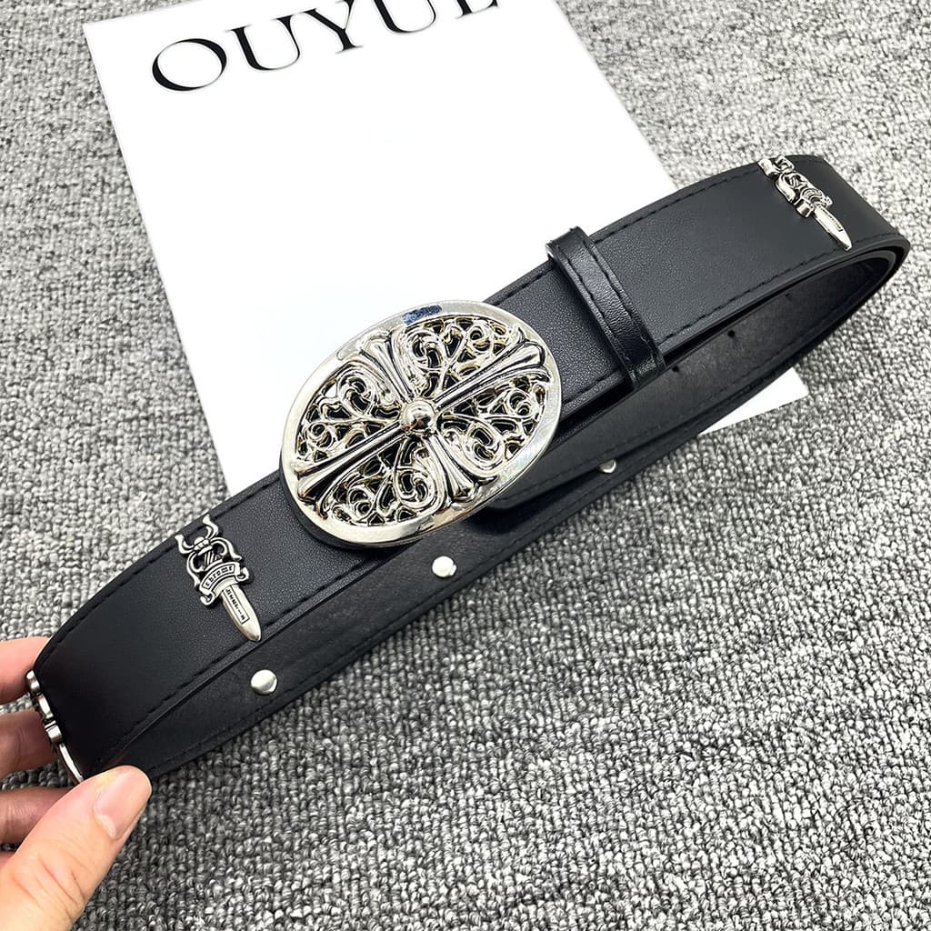 Corvo CH cruz rebite cinto masculino Metal oco calças cinto feminino espada sagrada Retro único Denim cinto V1SX