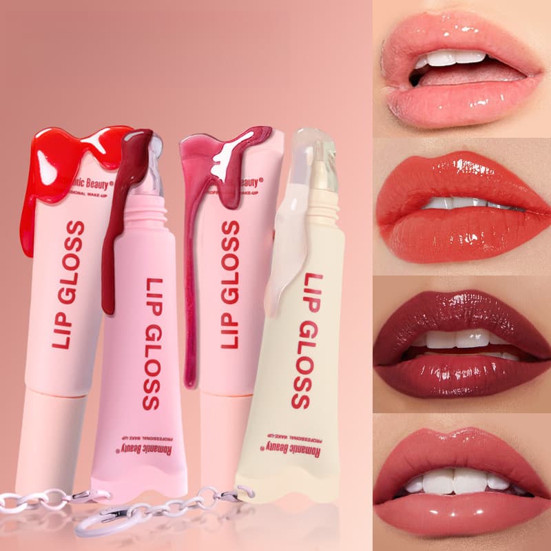 Bálsamo labial feminino colorido esmalte labial com corrente brilho labial hidratante diário Commuter estudante festa ad