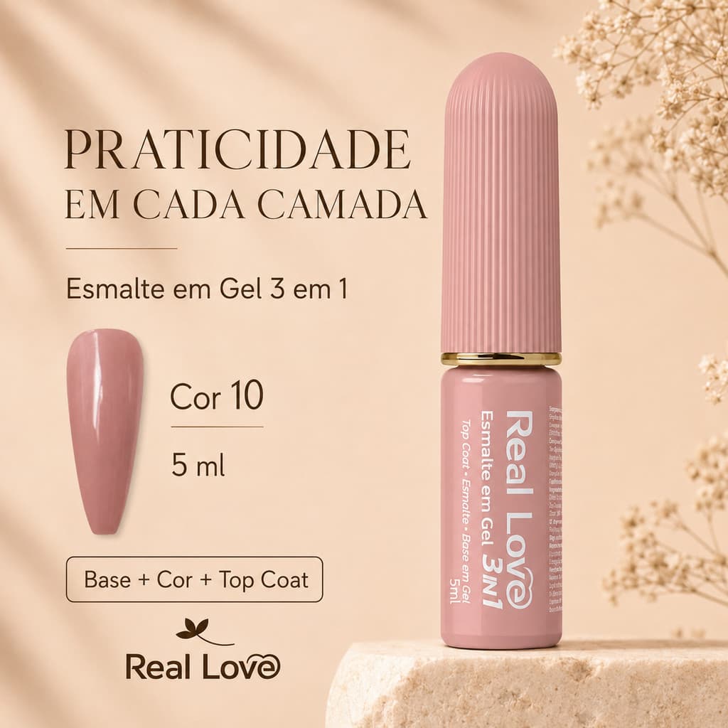 Esmalte em Gel 3 em 1 Real Love Cor 10 5ml