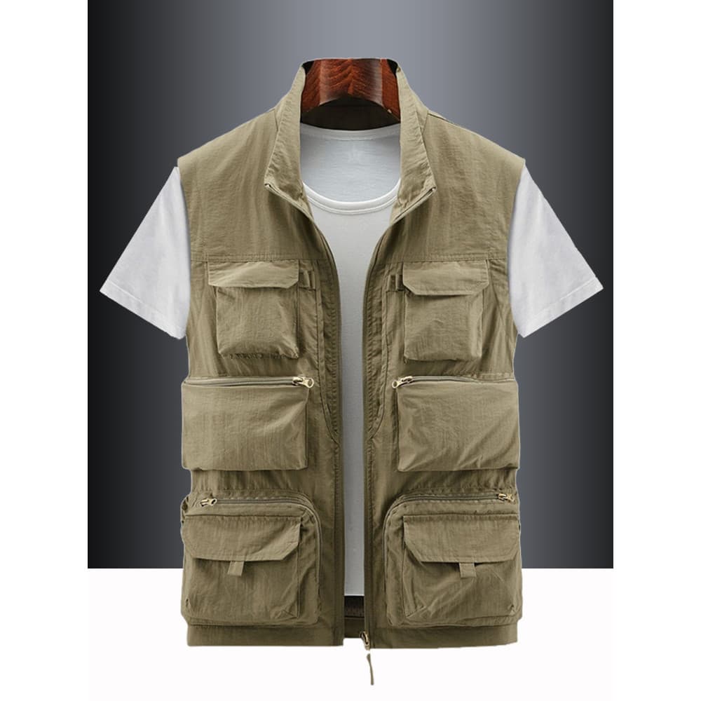 Colete de trabalho ao ar livre masculino Multi-bolso colete solto tamanho grande lazer ao ar livre colete jaqueta pesca