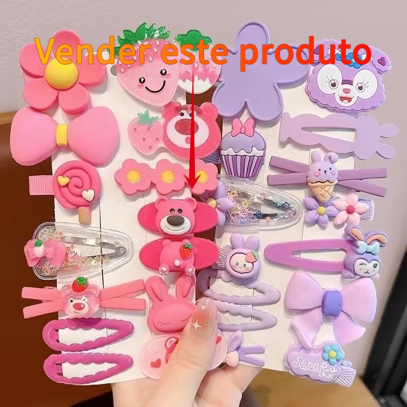 Kit 14 pçs de Presilhas e Xuxinhas Coloridas Fofinhas Kids Para Cabelo Infantil/Criança
