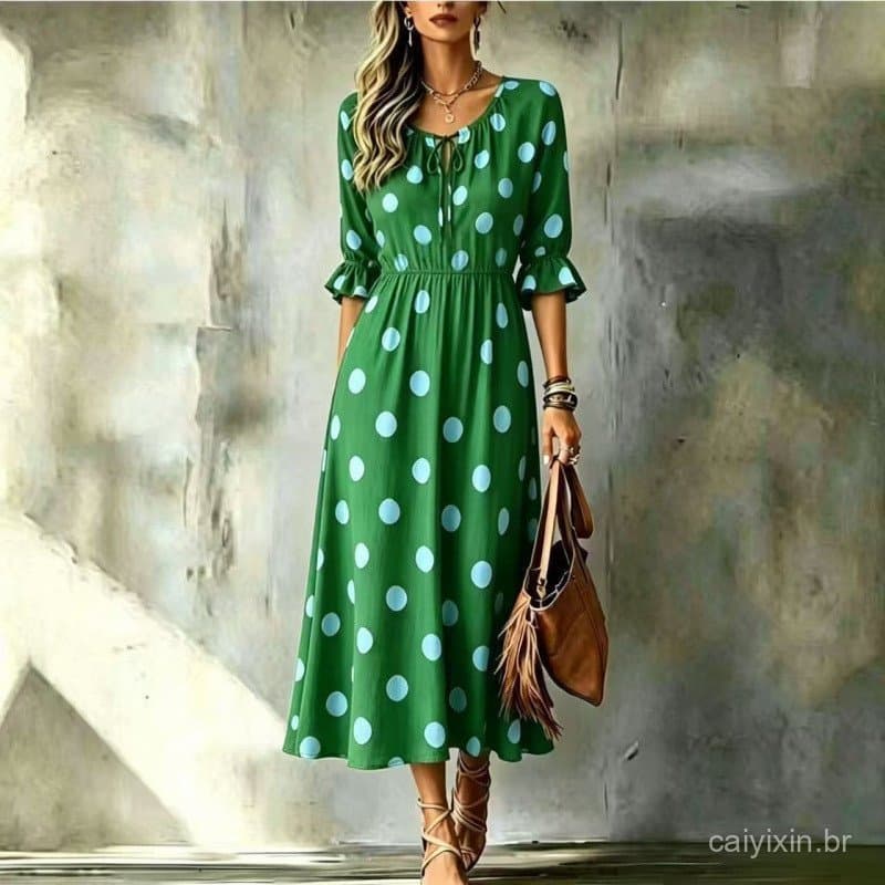 2026 Novo Vestido Feminino de Moda Estilo Europeu e Americano, Cintura Marcada, Efeito Emagrecedor, Comprimento Médio, E