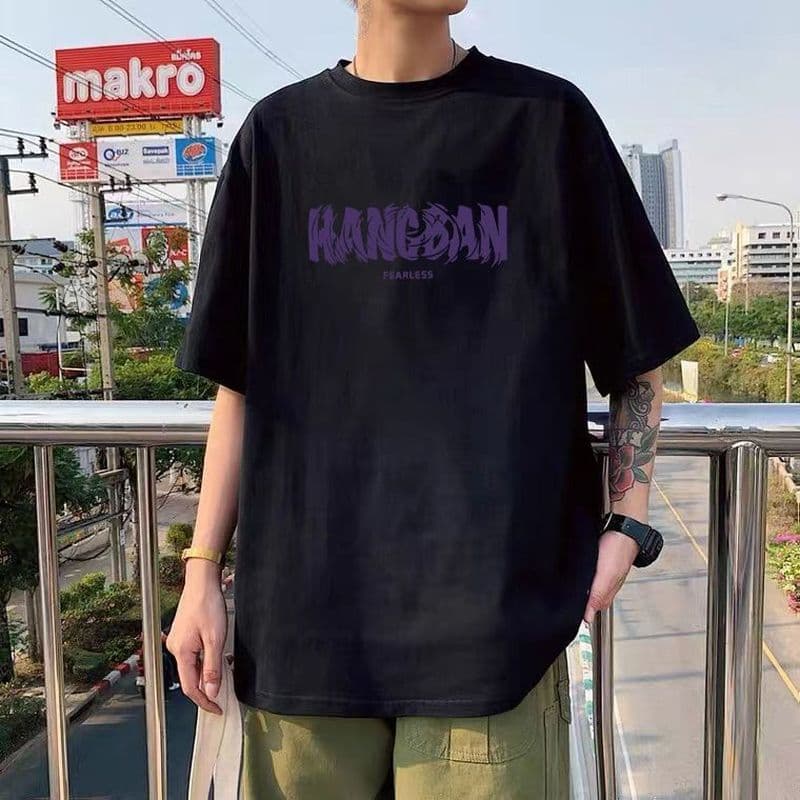 200g pesado camiseta de manga curta masculina verão solto All-Match casal nicho metade