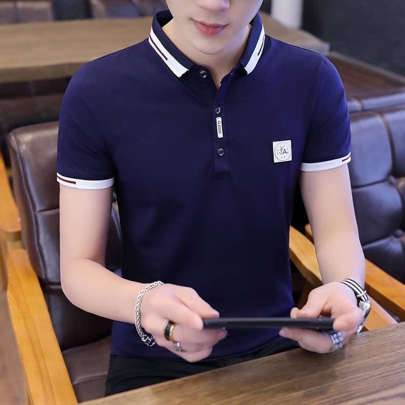 Camiseta masculina de manga curta de verão juventude versão coreana camisa de lapela Top masculino