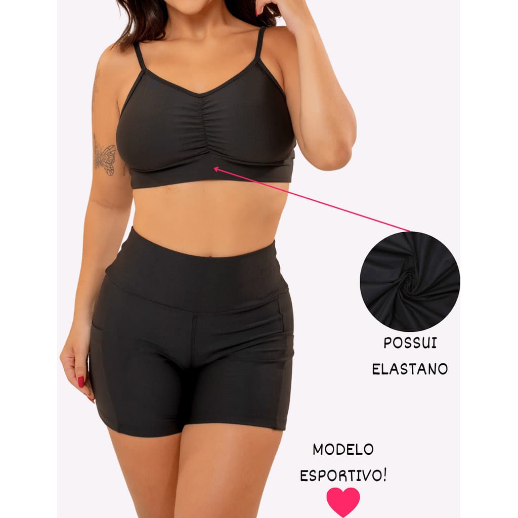Conjunto Fitness Feminino Top e Short com Bolso Pala Modas Fitness