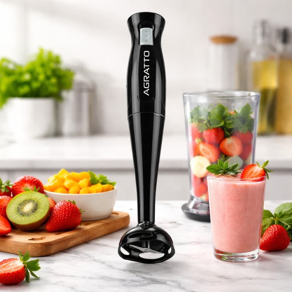Mixer Super Agratto com Copo Vermelho ou Preto 127 ou 220v 200w Moderno Frutas Batidas Bebida