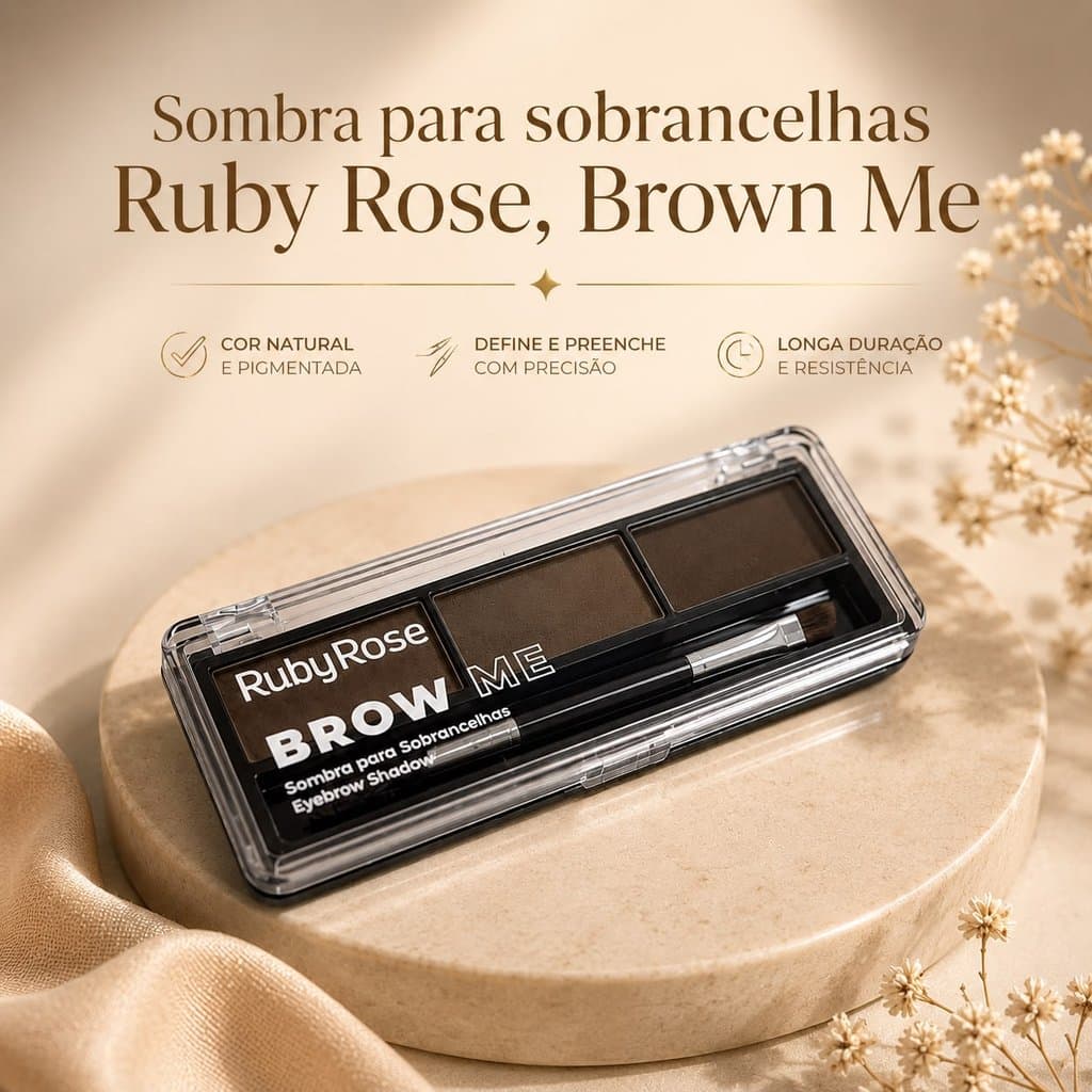 Paleta Sombra para Sobrancelhas Ruby Rose Brow Me 3 Tons com Pincel Duplo Cream Powder