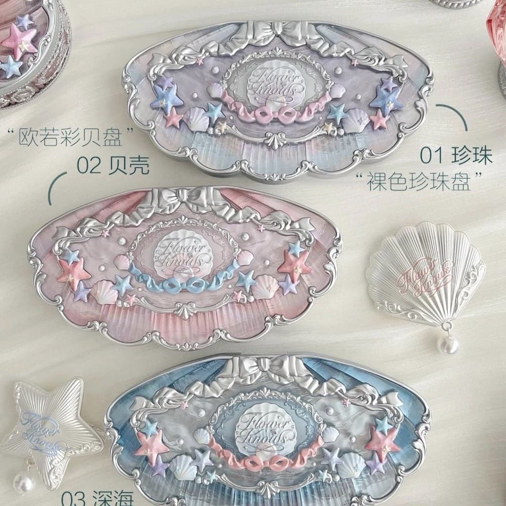 FLOWER KNOWS Shell Pearl Series Paleta de sombras em relevo Paleta de sombras integradas peroladas