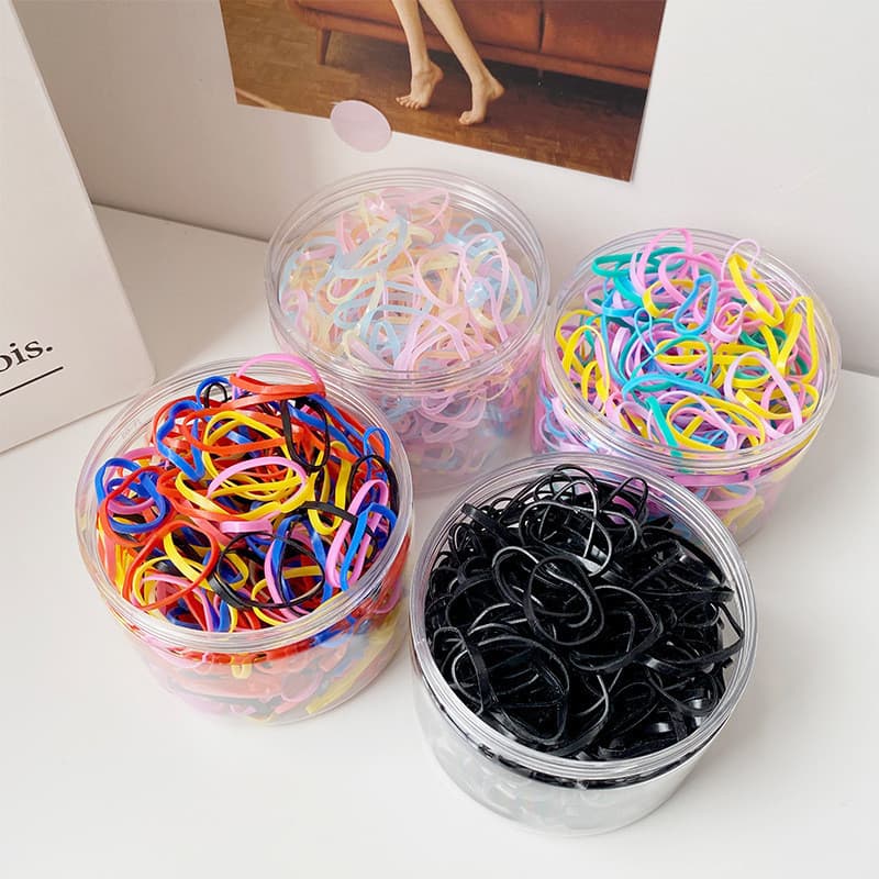 Elásticos de borracha em lata para crianças, laços de cabelo coloridos, espessos, preto escuro, anéis de cabelo, faixas