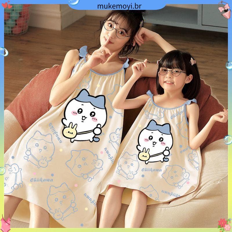 Crianças camisola meninas verão pai-filho Panda saia 2024 novo estilo meninas estilo princesa pijamas mãe-filha Sus