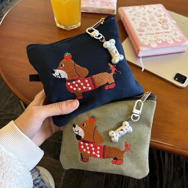 Bolsa de armazenamento de camurça com estampa de cachorro dachshund, bolsa de viagem portátil para fones de ouvido, bato