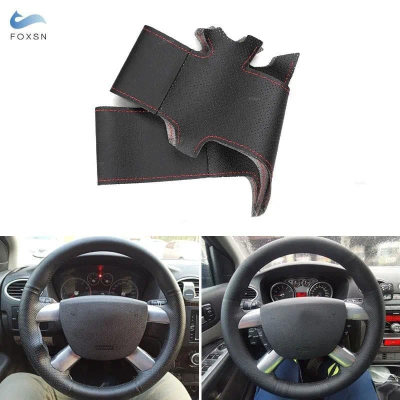 Para Ford Kuga Focus 2 C-MAX 2007 2008 2009 2010 Costurado À Mão Volante Do Carro Capa De Couro Guarnição Acessórios Int