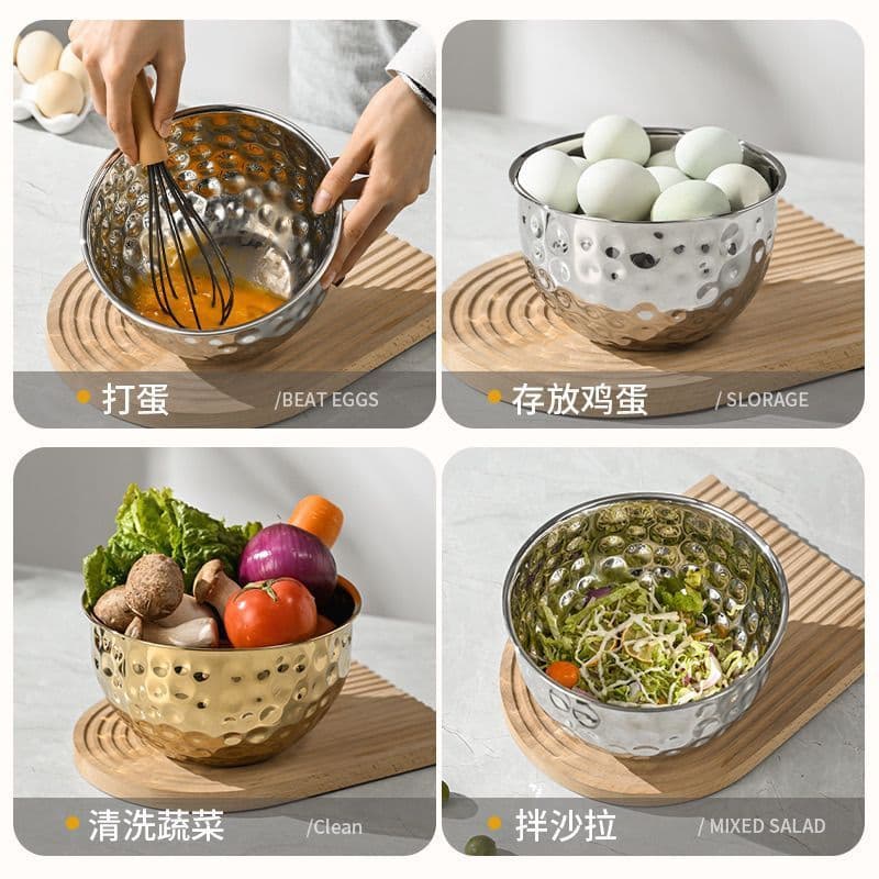 Tigela de cozimento martelada estilo coreano, saladeira de aço inoxidável espessada, tigela martelada galvanizada para b