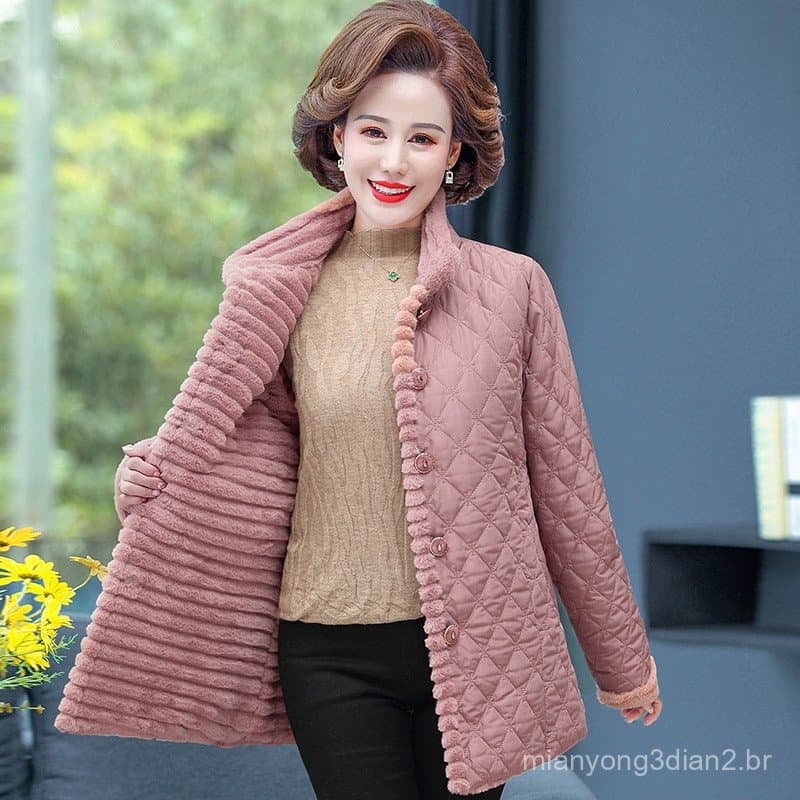 Casacos De Inverno Quentes Plus Size 5XL Para Mulheres De Meia-Idade Casaco De Pele De Coelho .