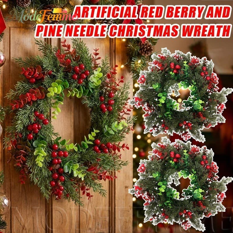 [À Venda] [Feliz Natal] Guirlanda De Artificial-Decoração De Festa-Agulha De Pinho De Baga Vermelha-Enfeite De Suspensão