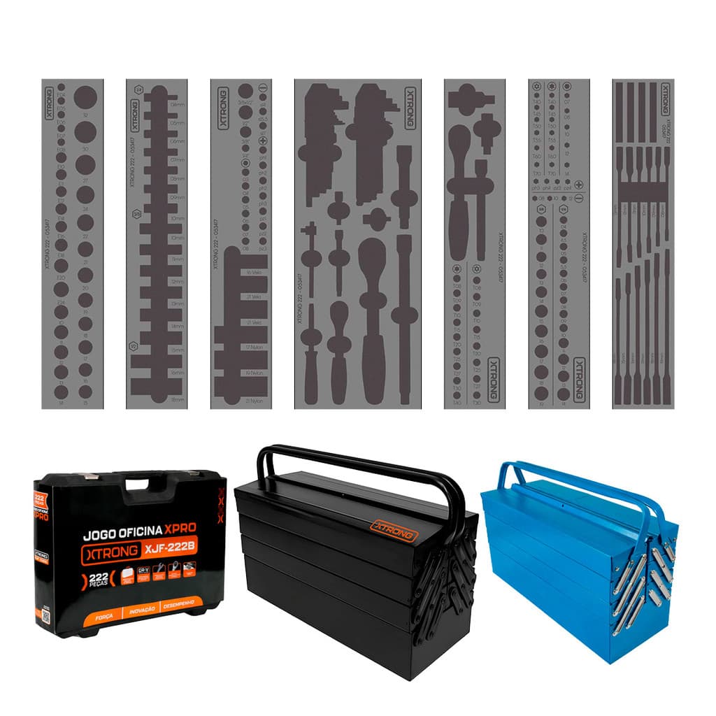 Kit de Berço em EVA para Jogo de Ferramentas Xtrong de 222 Peças para Caixa de Ferramentas Sanfonada de 7 Gavetas