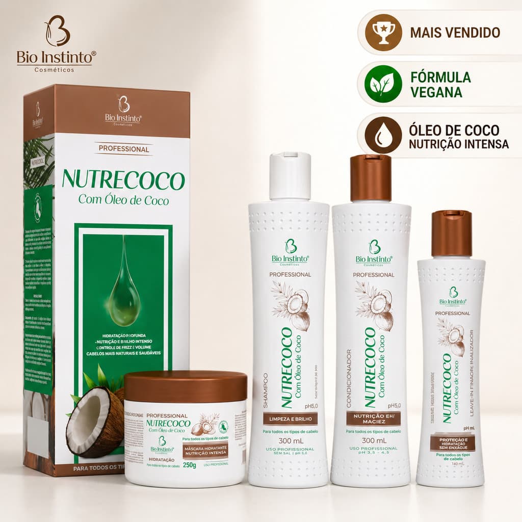 Kit Capilar Nutrecoco Bio Instinto 4 Itens Nutrição Hidratação Brilho e Maciez