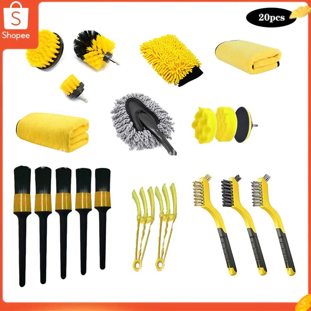 Hap 20 unidades kit de lavagem de carro para limpeza interna e externa detalhando escova de broca Conjunto de