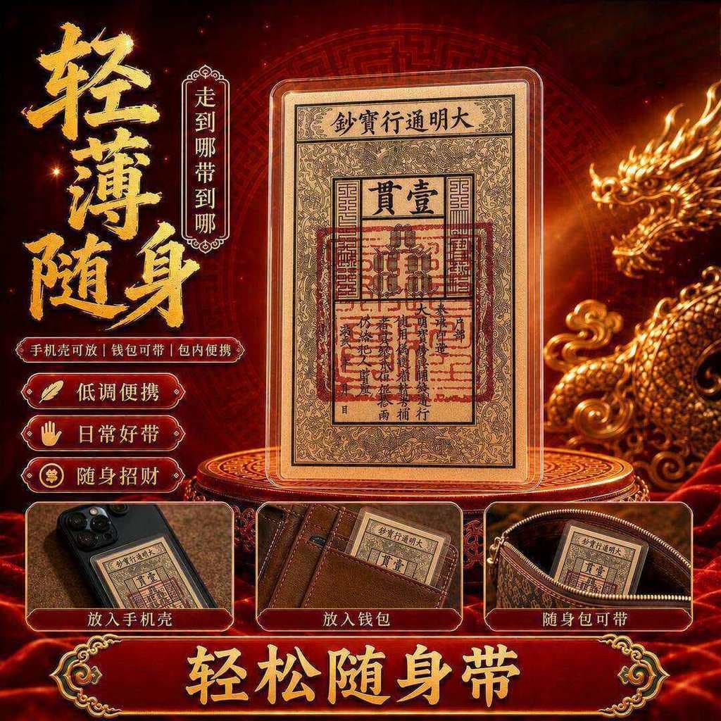[Recomendação do irmão mestre] Cartão adesivo para celular da sorte estilo chinês Sanqing pintado à mão Daming Money Mãe