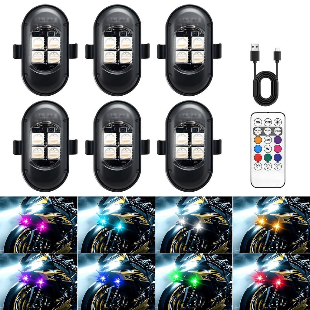 2/4/6/8pcs RGB LED Luzes Estroboscópicas De Aeronaves Controle Remoto Sem Fio 4LED Carro Motocicleta Aviso Piscando Atmo