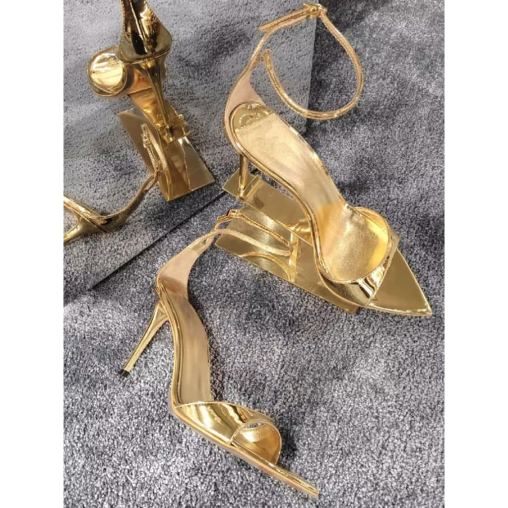 Sandálias femininas com alça de uma palavra, Stiletto aberto, estilo fada, estilo francês, salto alto dourado, verão, no