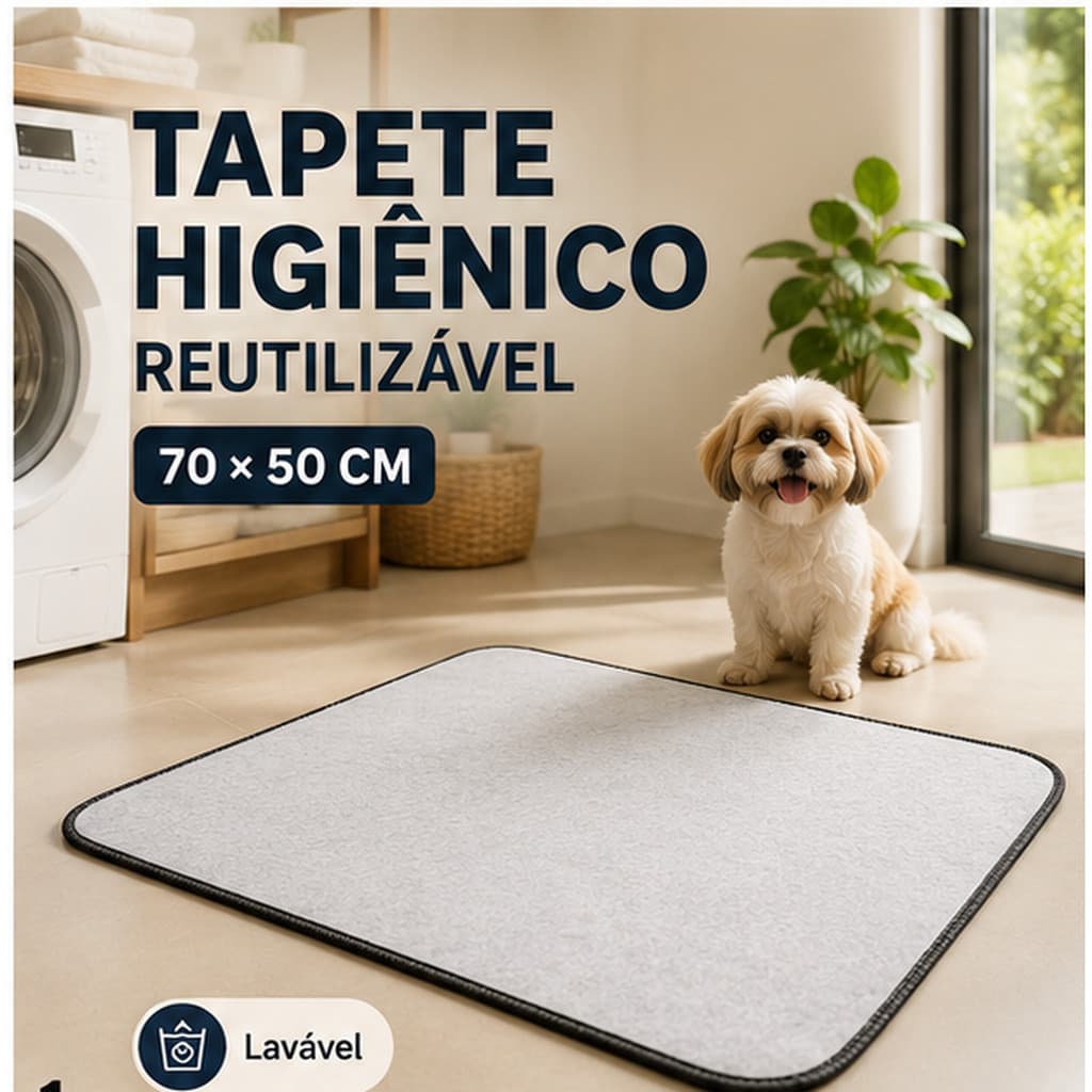 Tapete Higiênico para Cachorro Lavável Reutilizável Impermeável 70x50 cm