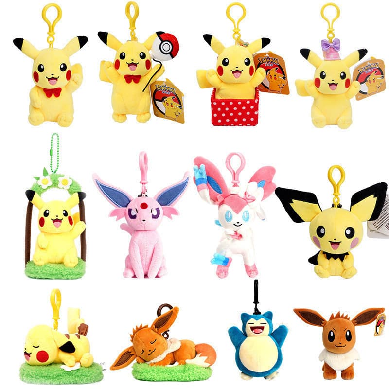 Adorável Conjunto de Chaveiros de Pelúcia PokéMon - Pikachu, Jigglypuff, Squirtle e Slowpoke, Charms de Bonecos de Pelúc