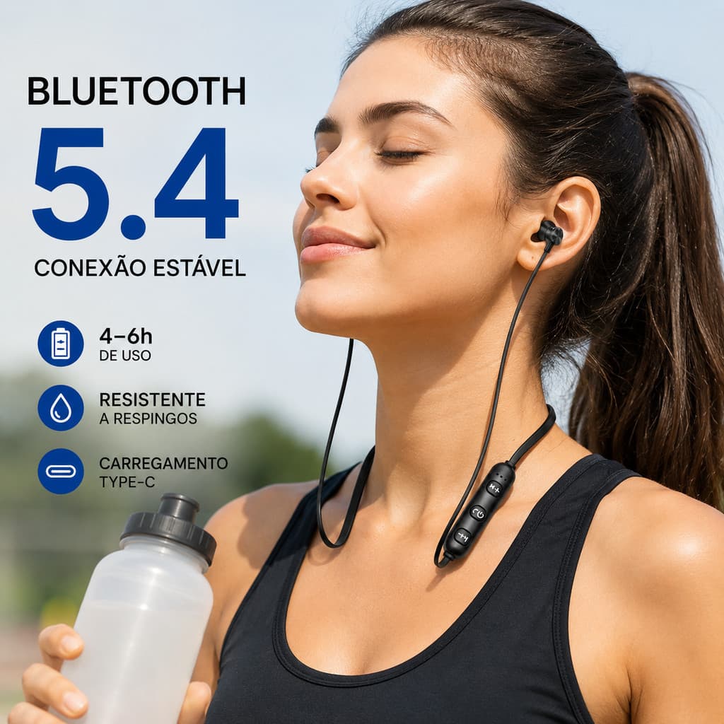 Fone Bluetooth 5.4 Esportivo Intra Auricular Com Fio Controle Tipo C 10mm