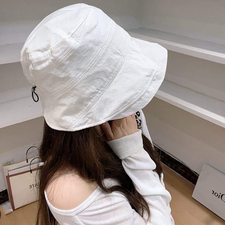 Bens coreanos cor sólida Tencel frente longa volta curto balde chapéu feminino primavera verão luz respirável rosto-olha
