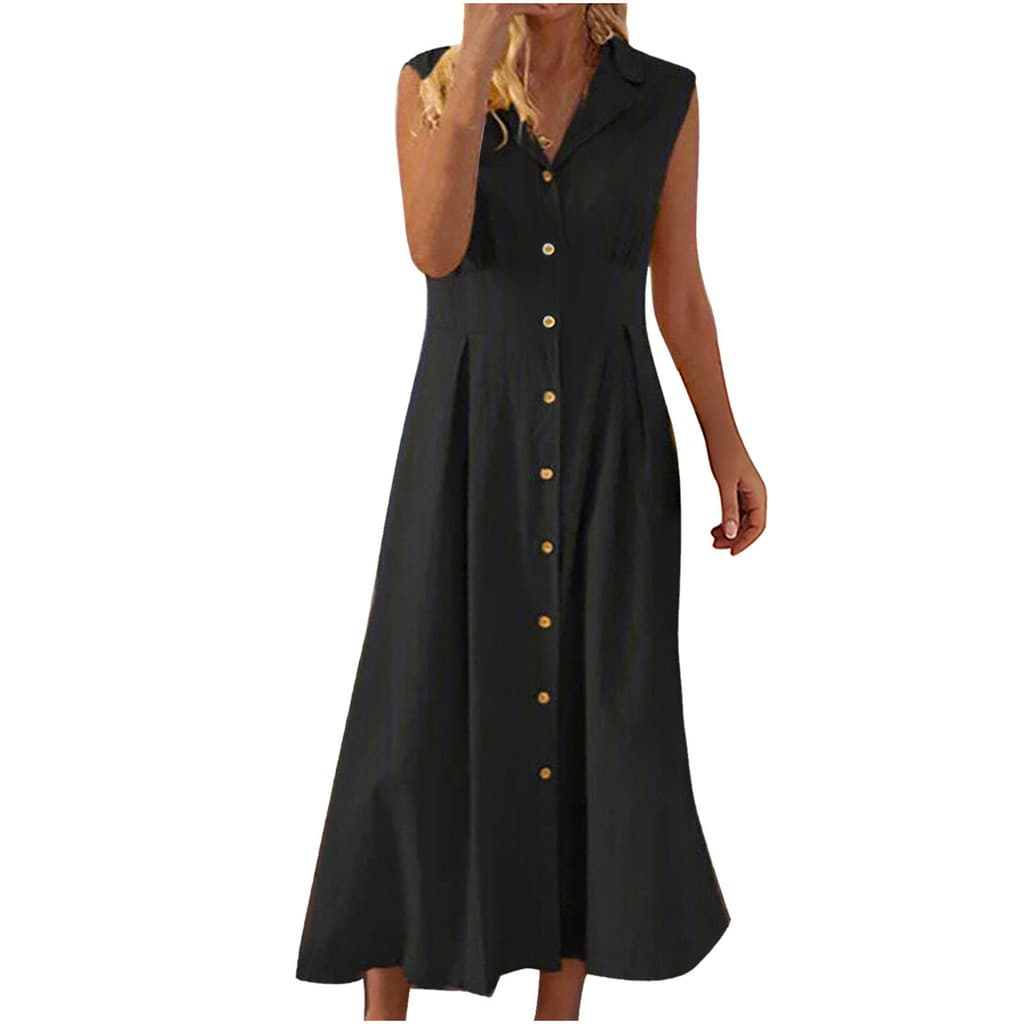 Vestido de linho de algodão novo estilo terno gola cor sólida botão algodão linho vestido saia longa