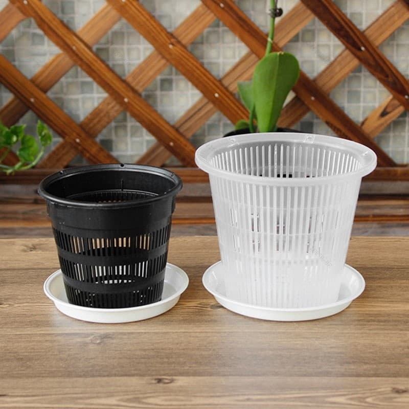Parede Pendurado Buraco Crescer Pote De Plástico Transparente Orquídea Flor Plantador Potes Bandeja Buracos Função Ar Ra