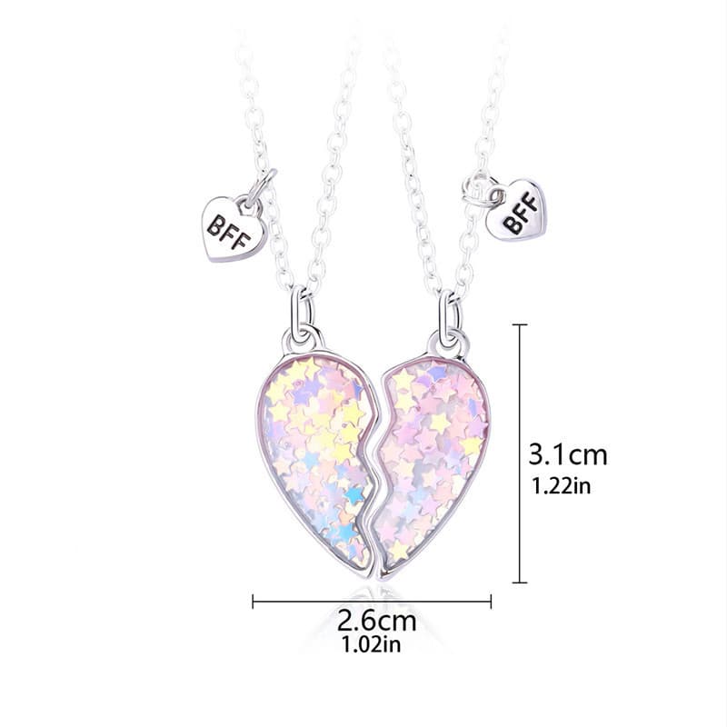 Yisam 2pcs/Set Colar De Amizade Estrela Em Forma De Coração De Lantejoulas Para Amigo