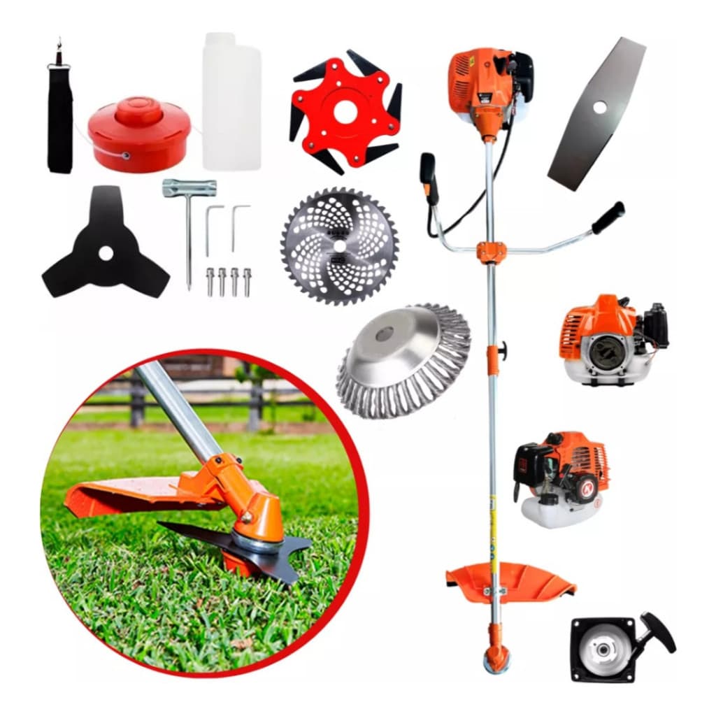 ROÇADEIRA PODADOR A GASOLINA 65CC COM 6 ITENS DE JARDINAGEM COM VELA E PARTIDA EXTRA