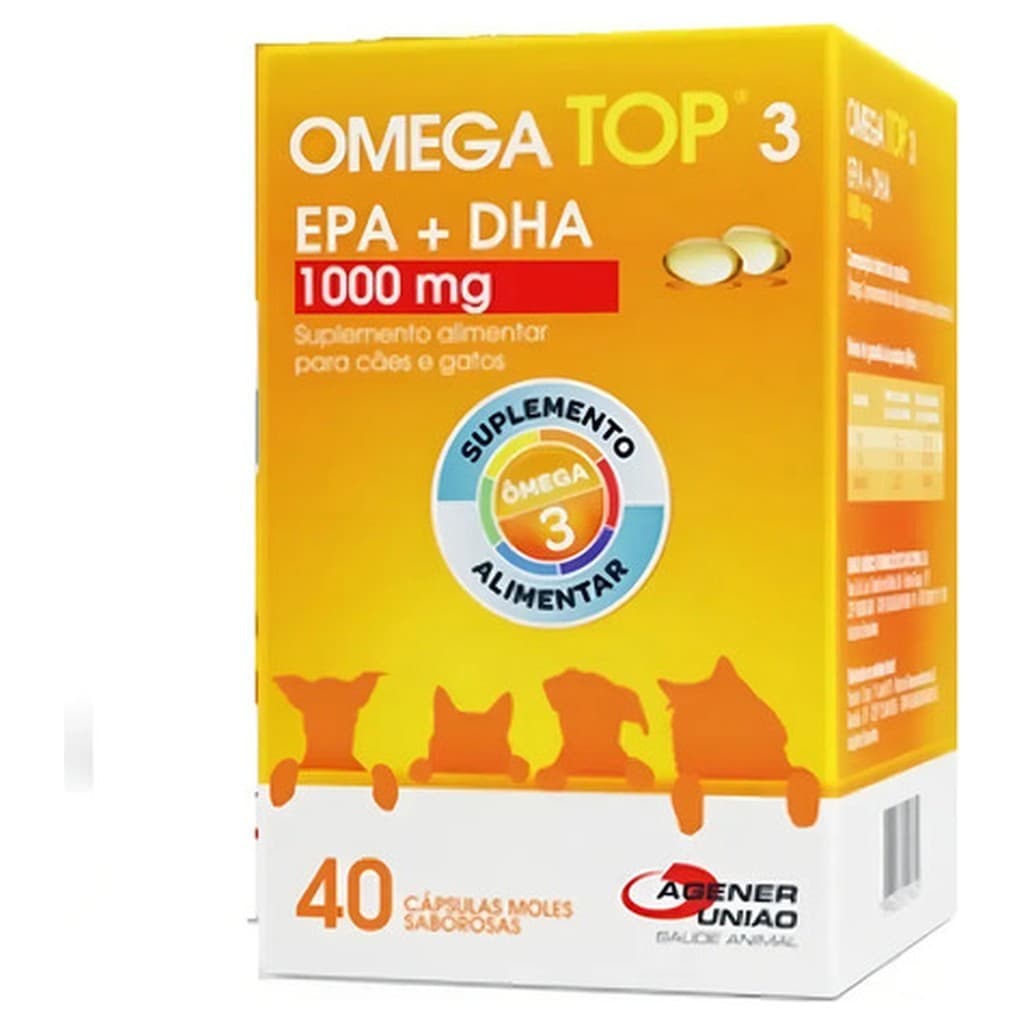Ômega Top 3 C 40 Cápsulas Moles Saborosas 1000mg Suplemento Cães Gatos Agener
