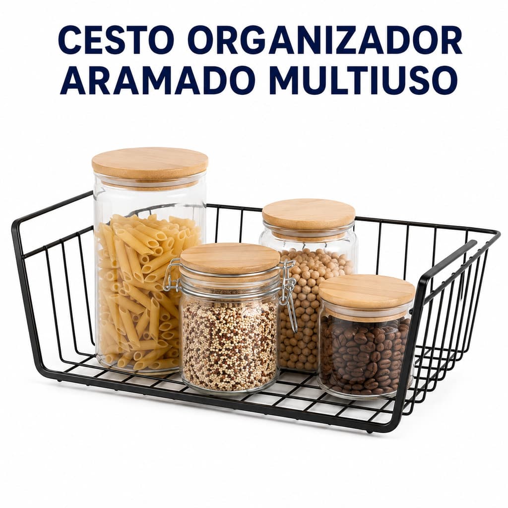 Cesto Organizador Aramado para Armário Cozinha Prateleira Suspensa Multiuso Pequeno e Grande