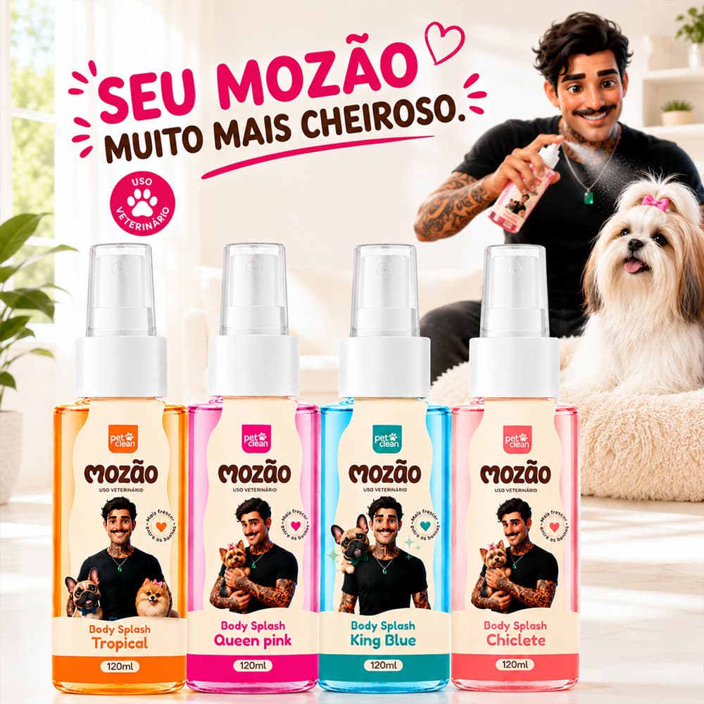 Perfume Colônia Pet Shop para Cachorro e Gato Body Splash 120ml - Mozao Pet Clean Cheiroso