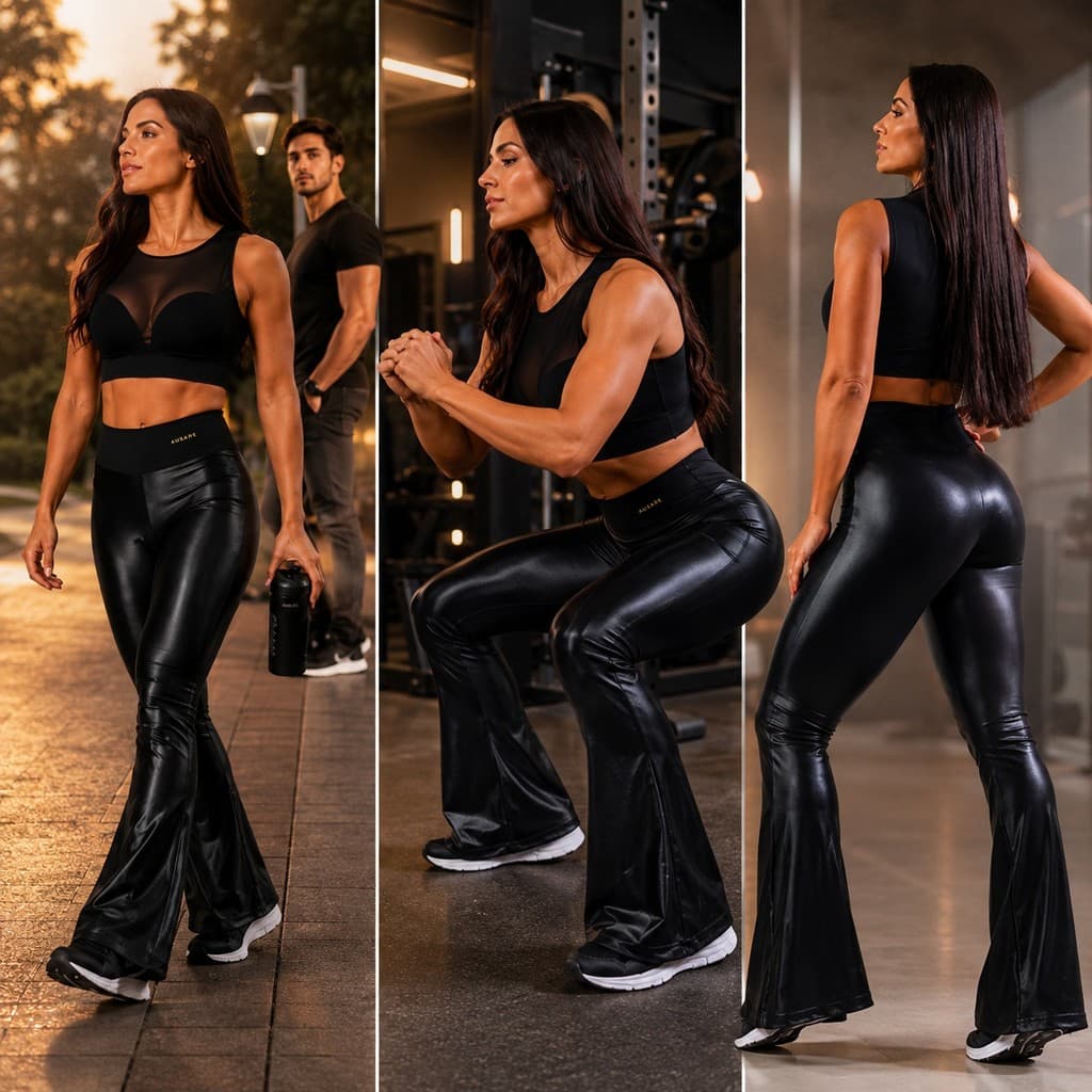 Calça Legging Flare Feminina Ausare Lycra UV50 Academia Fitness Treino Caminhada Casual Conforto Estilo Diário Movimento